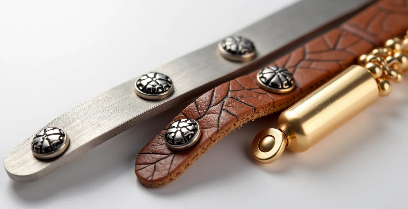 Verschiedene Armbandmaterialien mit Initialen-Anhängern im Vergleich