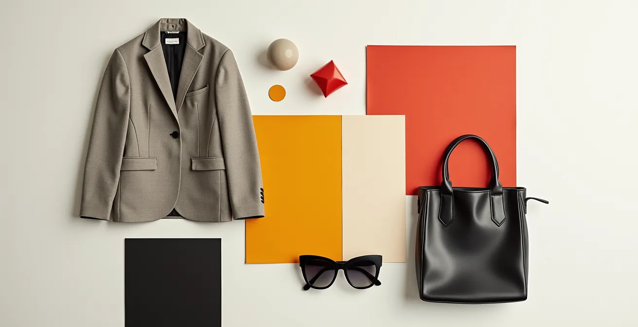 Minimalistisches Modeensemble inspiriert von deutschem Bauhaus-Design