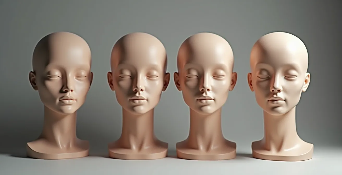 Verschiedene Gesichtsformen mit markierten Kontur-Zonen im natürlichen Licht