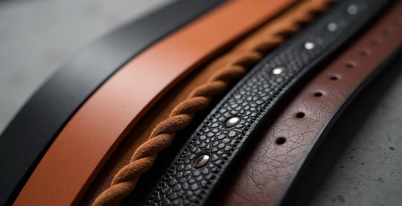 Verschiedene Gürteltypen nach Breite und Material sortiert für die perfekte Auswahl