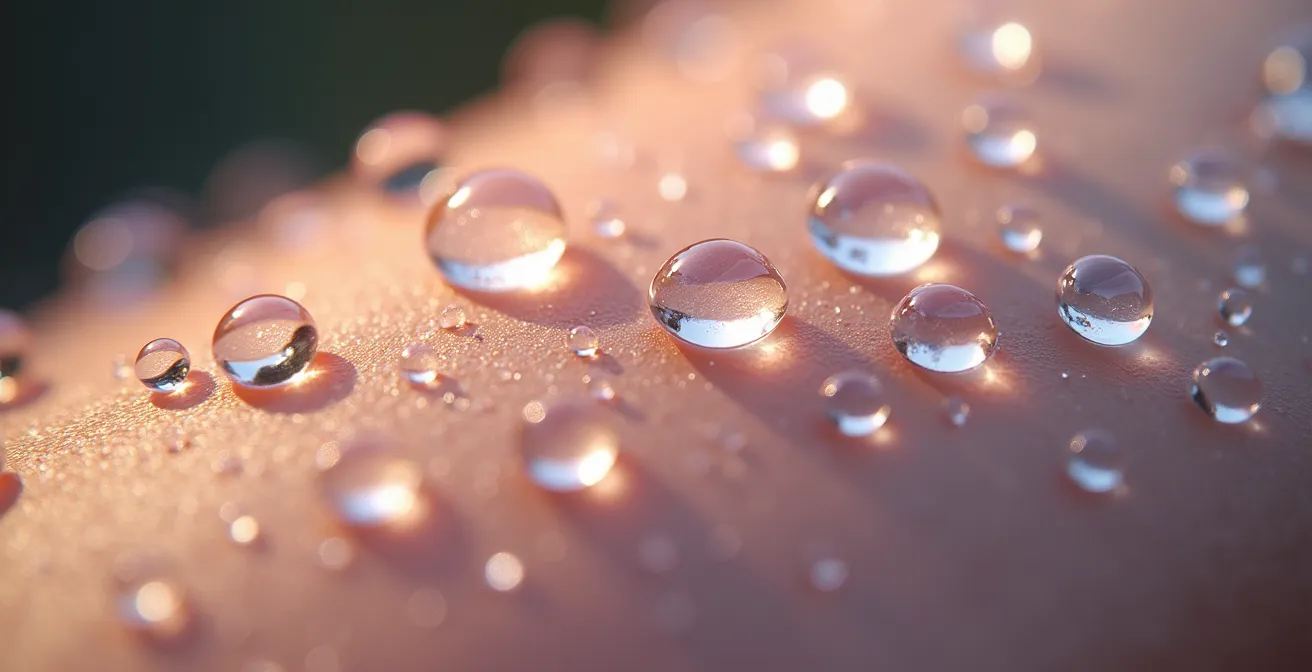 Abstrakte Darstellung des Hautmikrobioms durch Wassertropfen auf Haut