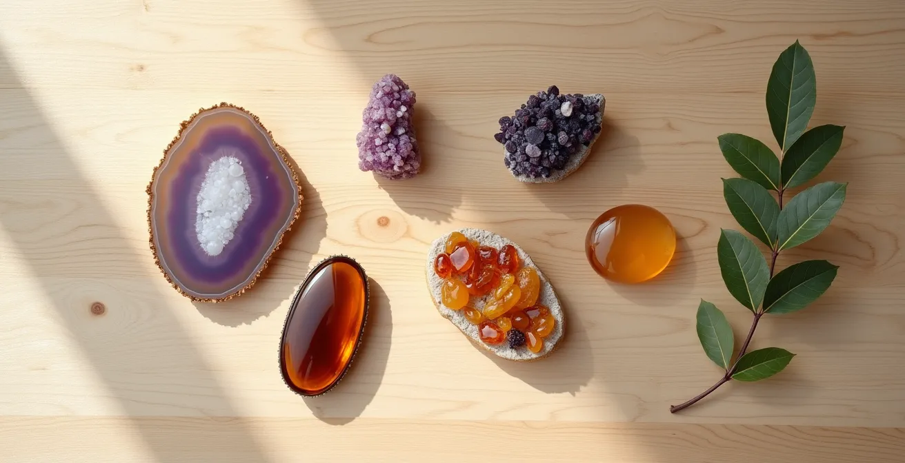 Verschiedene regionale Edelsteine aus deutschen Fundorten arrangiert