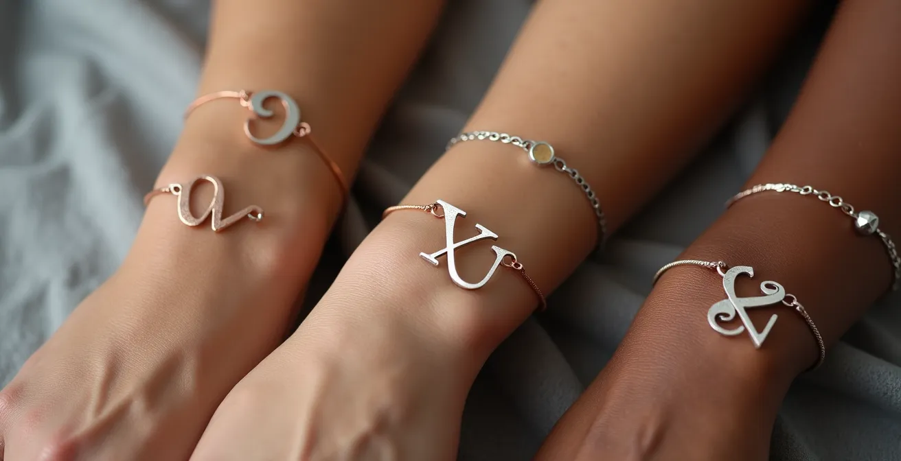 Verschiedene Armbandmaterialien aus Edelstahl, Gold und Roségold auf unterschiedlichen Hauttönen nebeneinander präsentiert.