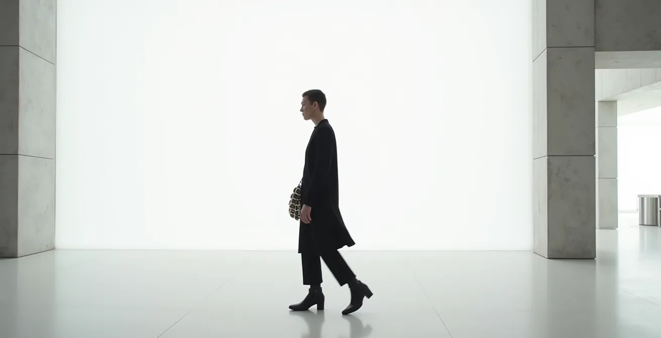 Minimalistisches Outfit mit einem einzigen, kraftvollen Statement-Accessoire