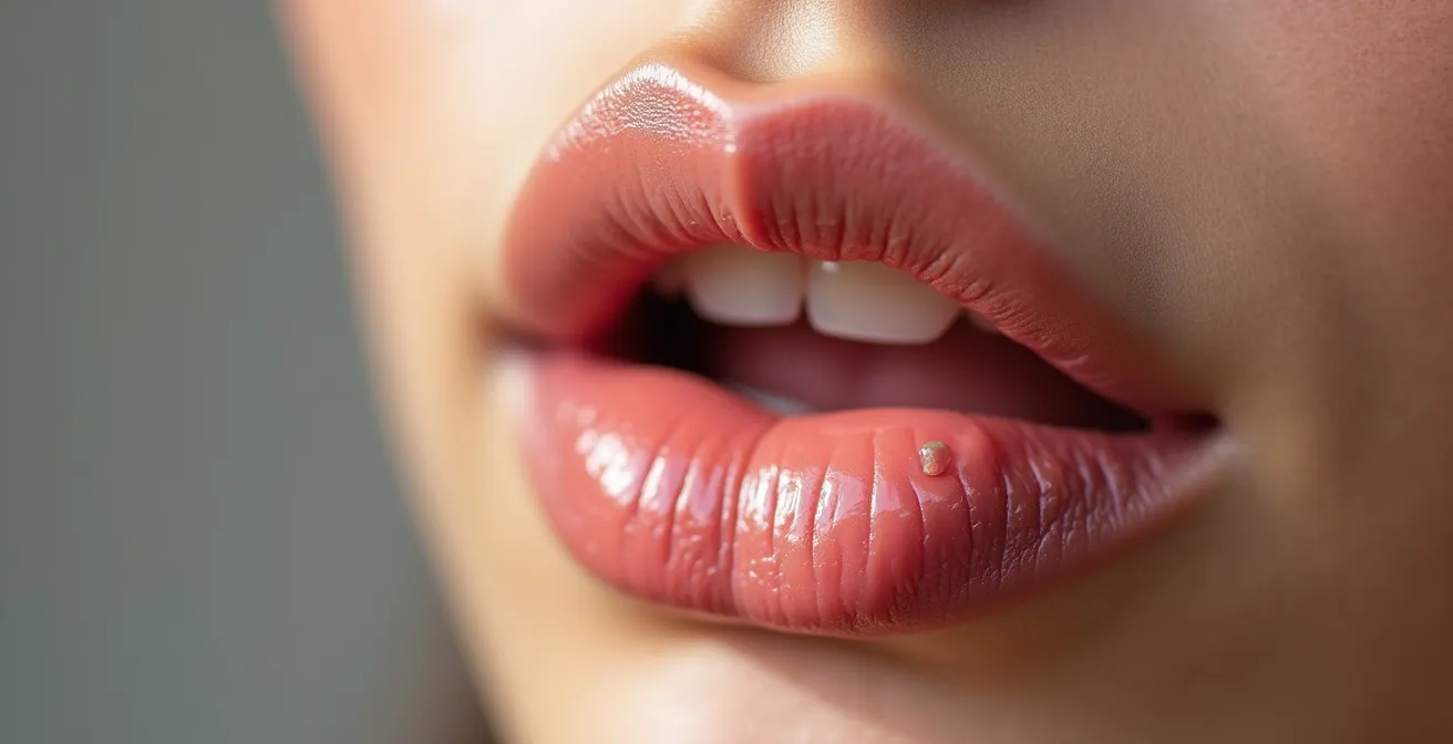 Makroaufnahme natürlicher Lippentöne auf deutscher Haut