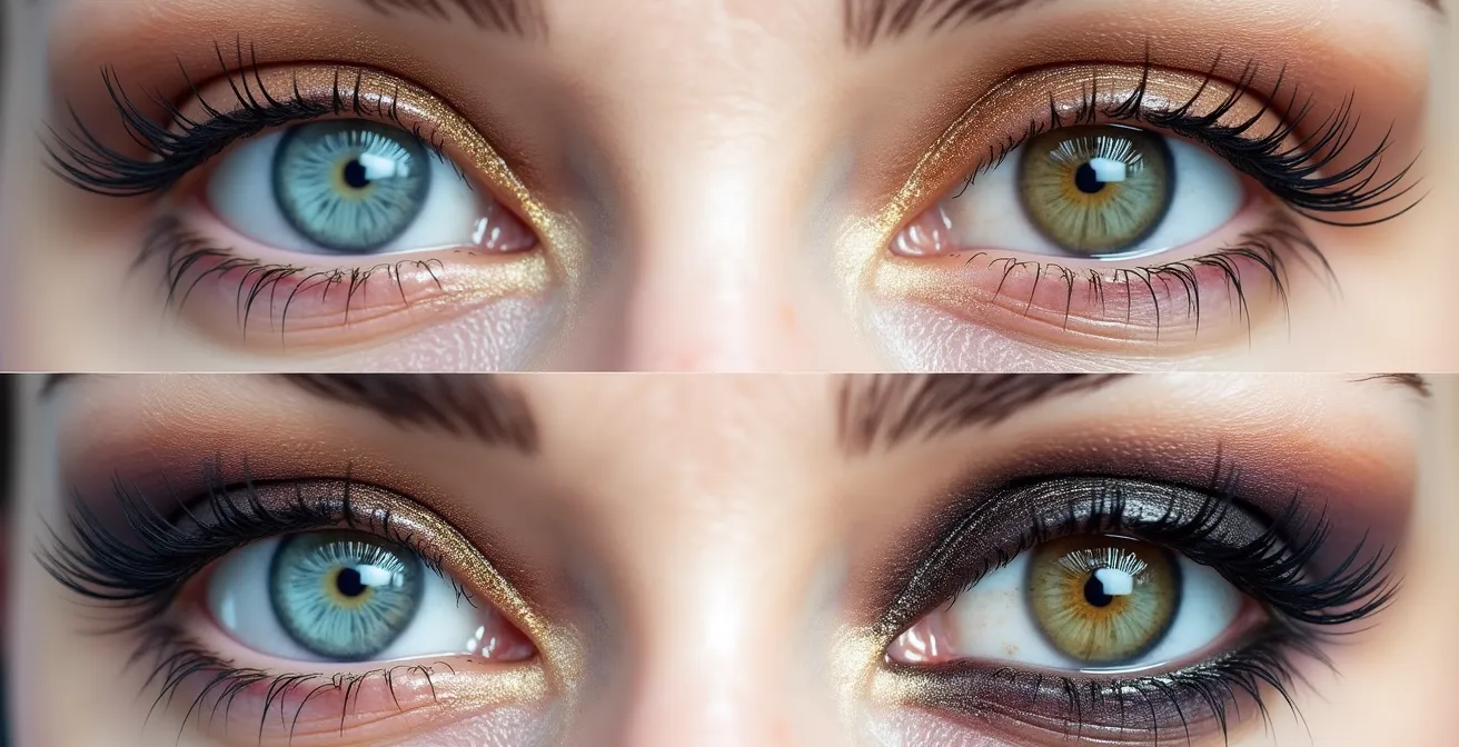 Verschiedene Smoky Eye Farbvarianten von Taupe bis Pflaume auf unterschiedlichen Augenfarben