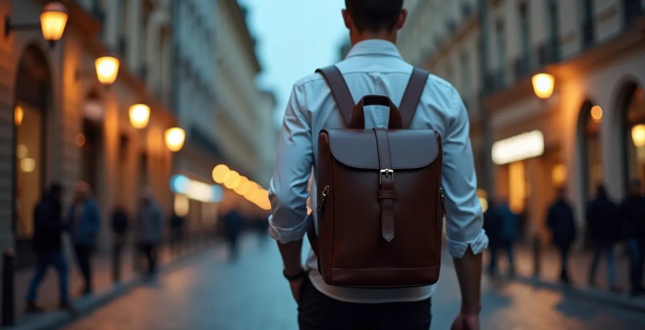 Eleganter Lederrucksack in urbanem Setting für den modernen Alltag