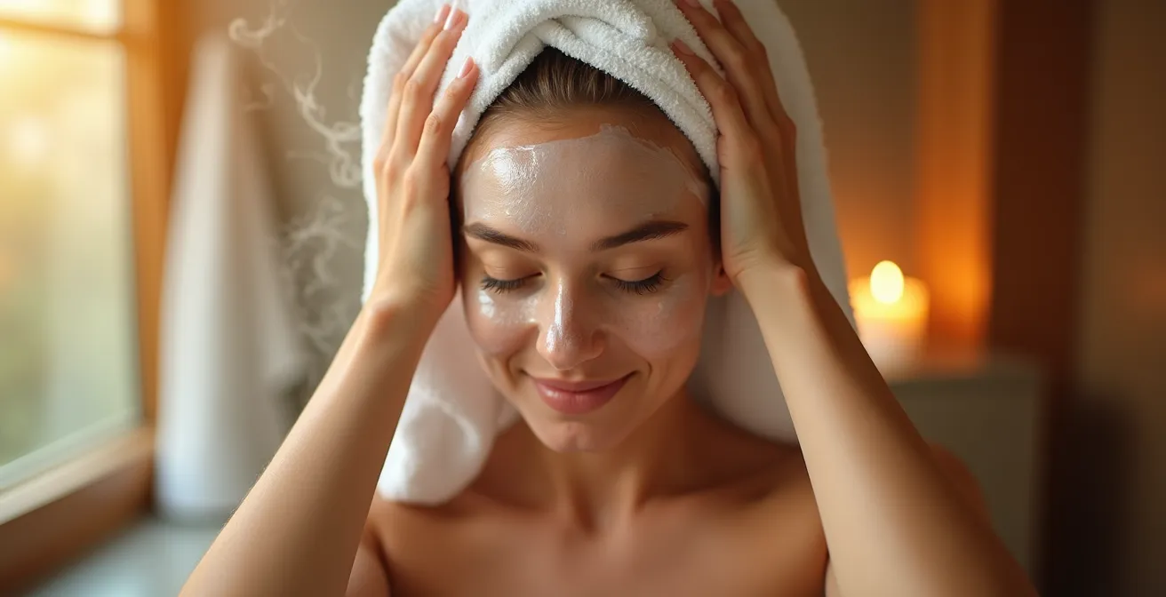 Wärmetechnik mit Handtuch für maximale Haarmasken-Absorption