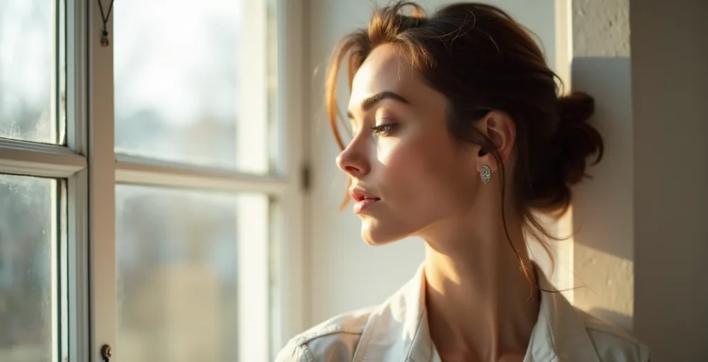 Gesicht im diffusen Tageslicht mit subtilem Glow-Effekt Gesicht im diffusen Tageslicht mit subtilem Glow-Effekt